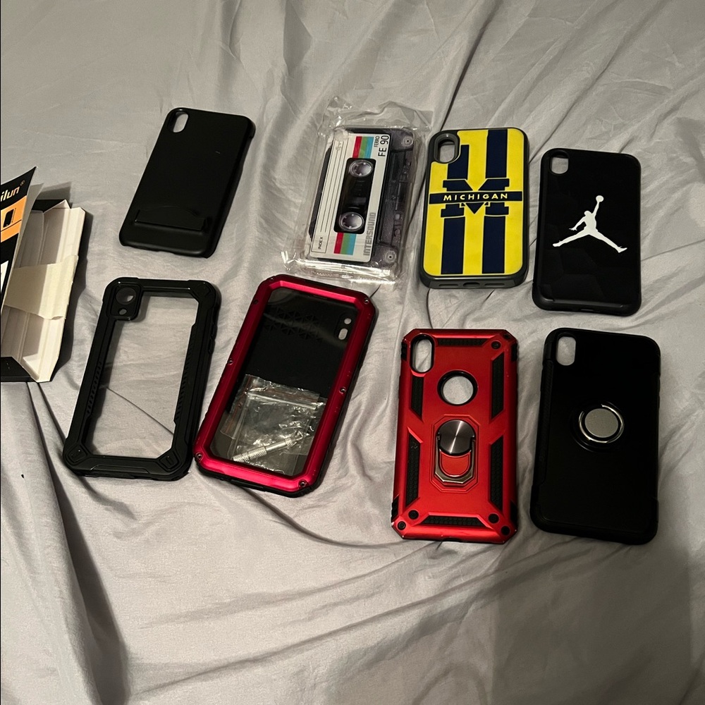iPhone Xr cases. One’s waterproof and one is military grade. FB selling 10$ each